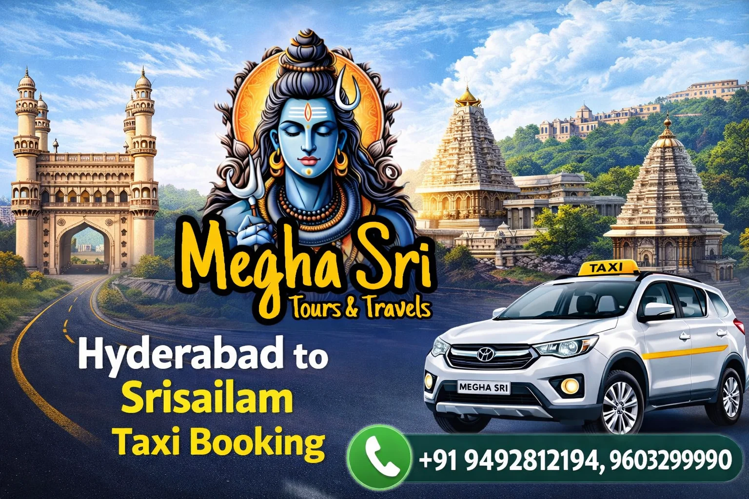 Hyderabad to Srisailam Taxi Booking